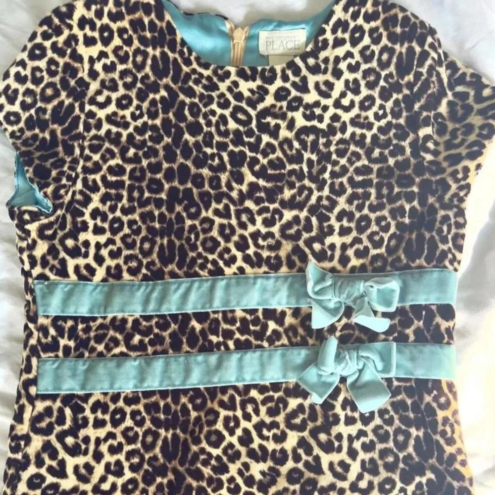 the children’s place Y2K Inspired Leopard Print Dress with Bows Girl’s Size 8